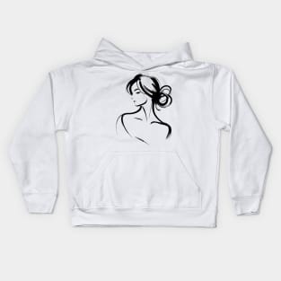 Stick figure woman in black ink Kids Hoodie